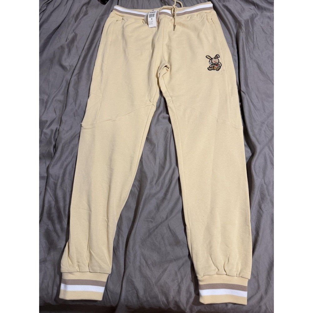 Lucky Charm Pants Mens M White Jogger Bunny Embroidered Elastic‎ Waist Cuffed